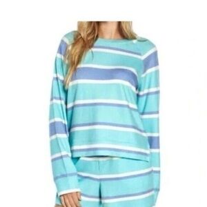 Wildfox Womens Relaxed Fit Super Soft Sweatshirt And Short‎ Lounge Set L Striped